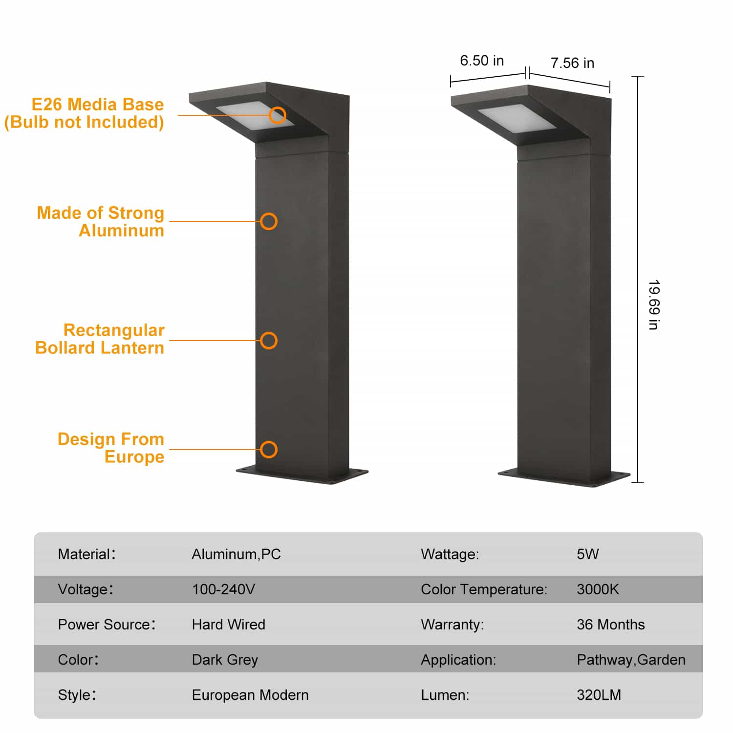 Pathway Light Outdoor LED Bollard Lamp Landscape Lighting