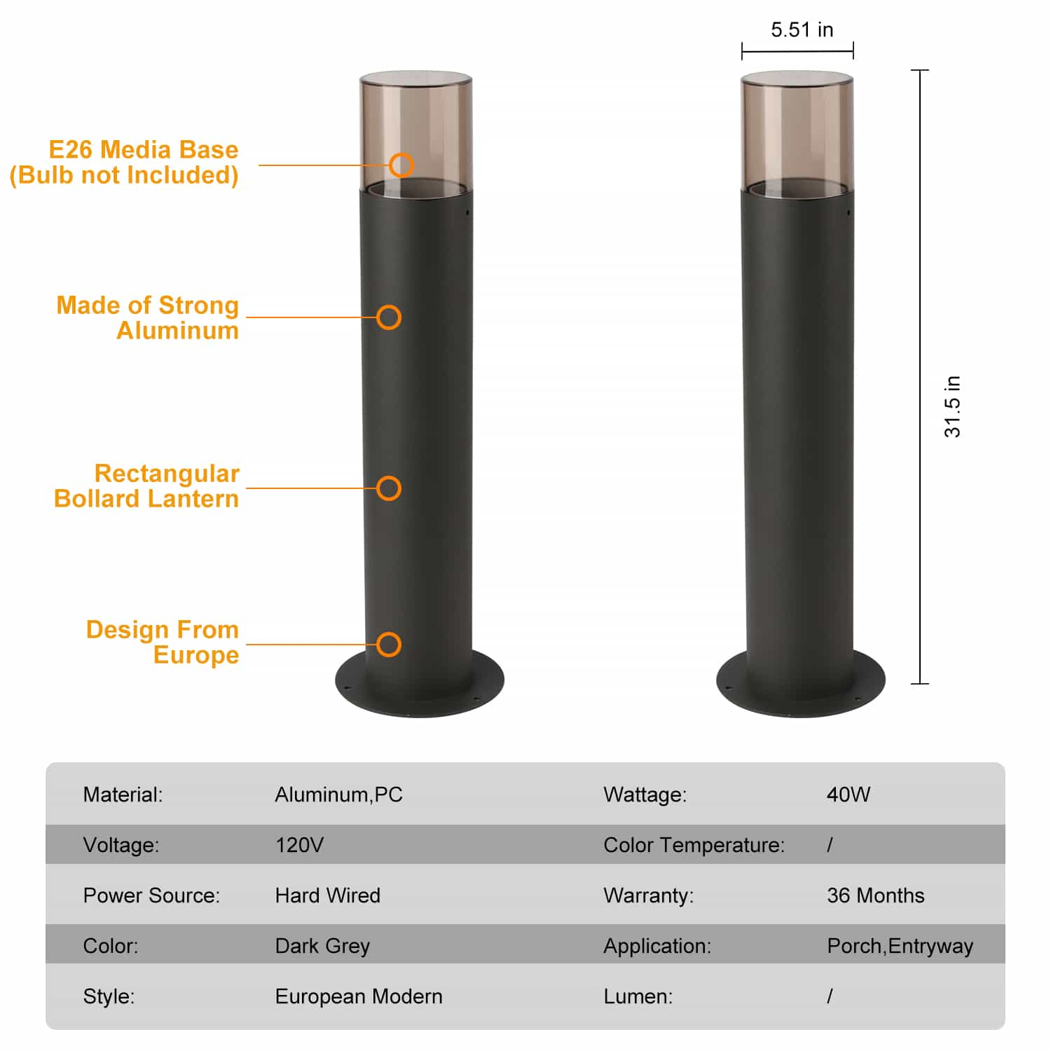 CDPA68 Path Light 6W LED Inside Out Bollard LV Outdoor Light